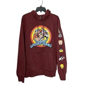 Looney Tunes | Red Bugs Bunny Warner Bros Hood Sweatshirt 90’s Vintage Medium